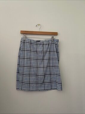 Plaid A-Line Women's Skirt in Light Blue and White